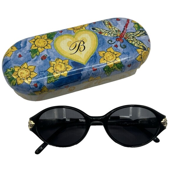 Brighton "An American in Paris"  Sunglasses w/Case Black Oval Handmade SG343-135 - Picture 1 of 14